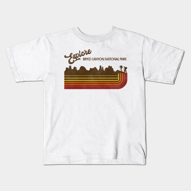 Explore Bryce Canyon National Park Retro 70s/80s Stripe Kids T-Shirt by darklordpug